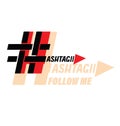 Orange and black hashtag icon with Follow me text.